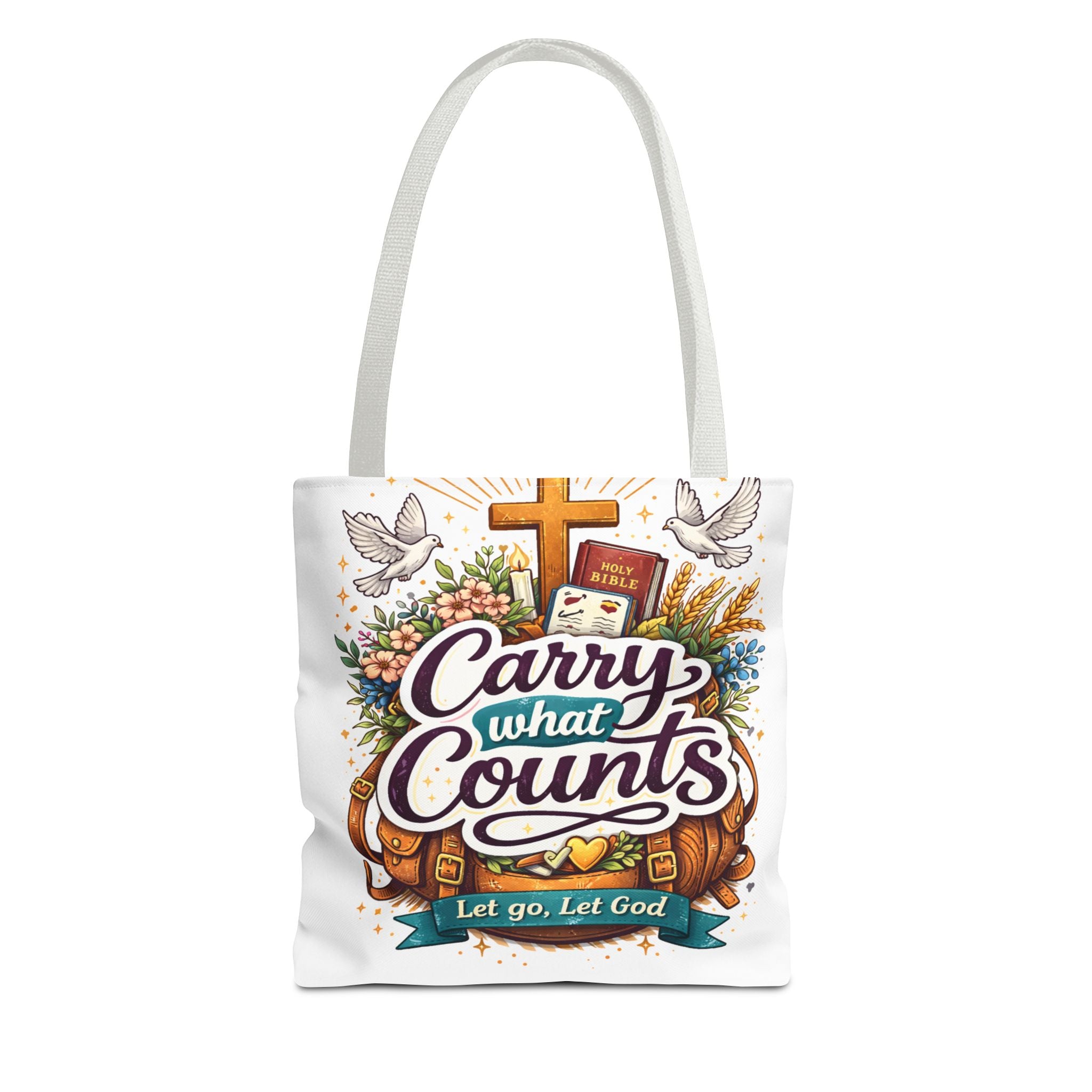 "Carry What Counts: Let Go, Let God" Inspirational Canvas Tote
