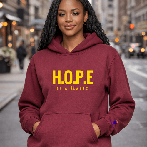 Embroidered premium unisex hoodie featuring the Hope Is a Habit message