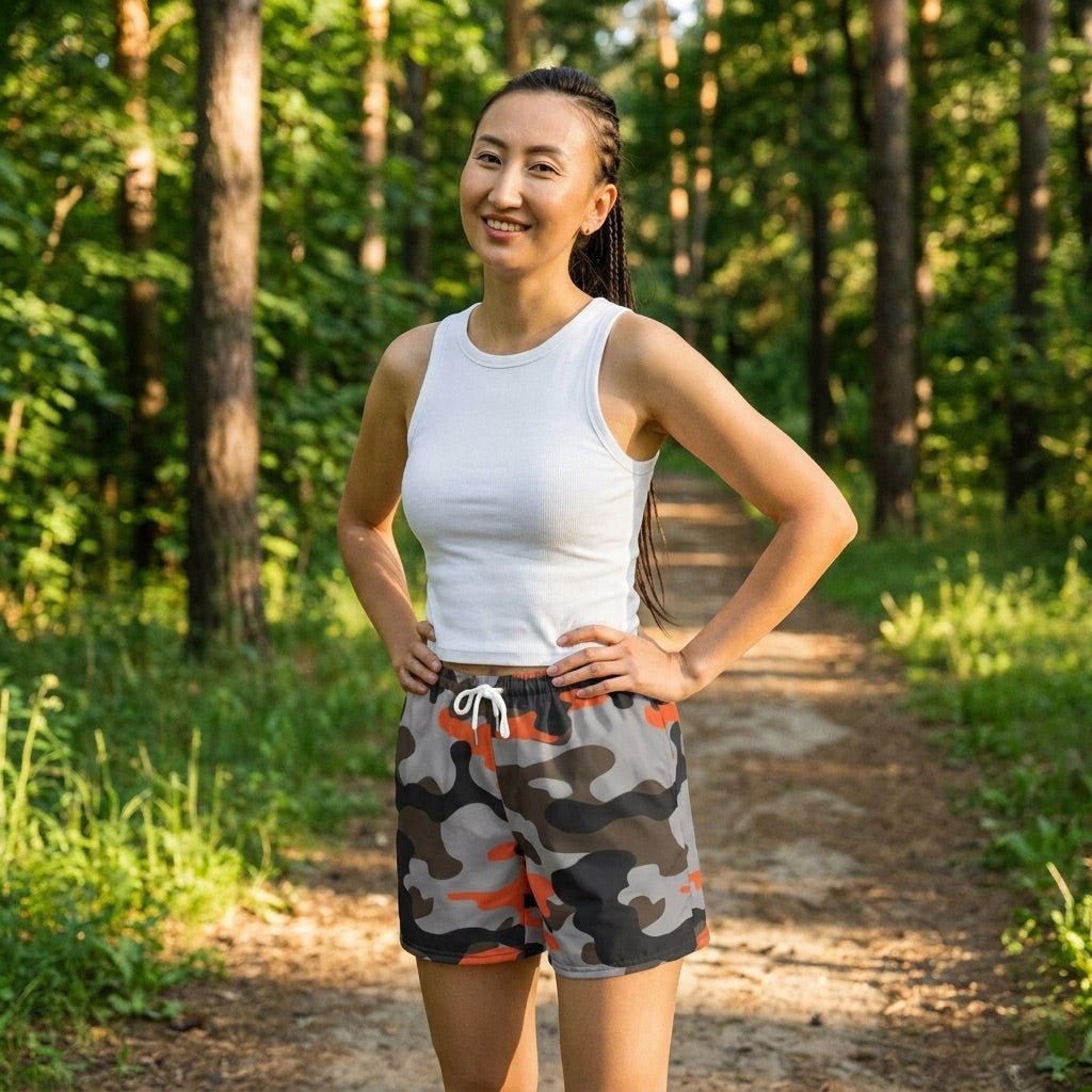 Battlecry Camo | AOP Unisex Athletic Long Shorts — Orange Long Shorts - HeartHalo