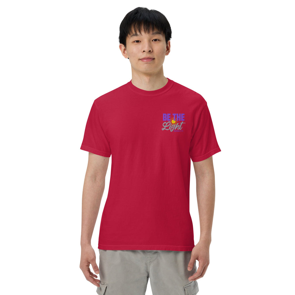 Be the Light | Embroidered Unisex garment-dyed T-Shirt in Red, back view