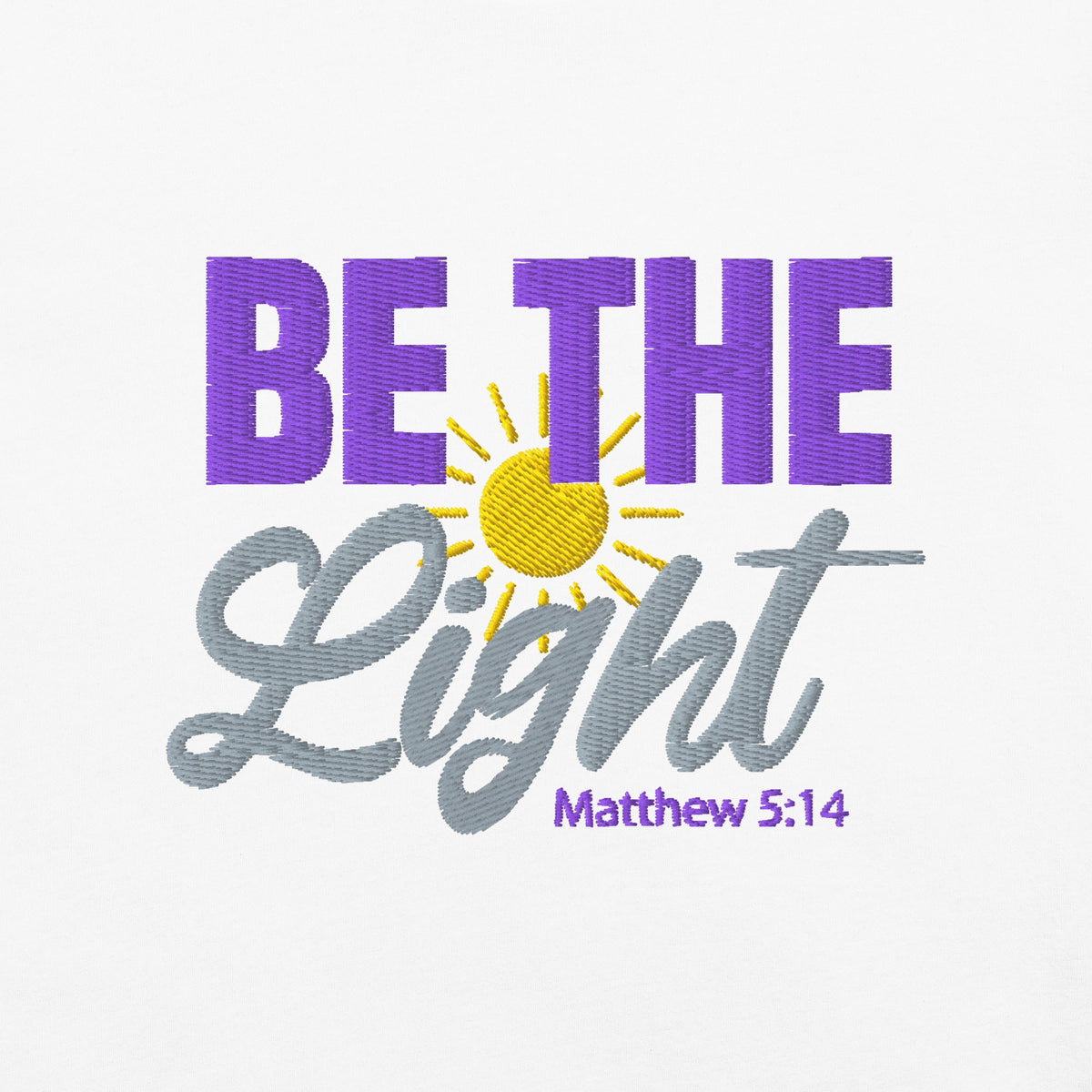 Be the Light | Embroidered Unisex garment-dyed T-Shirt in White, back view