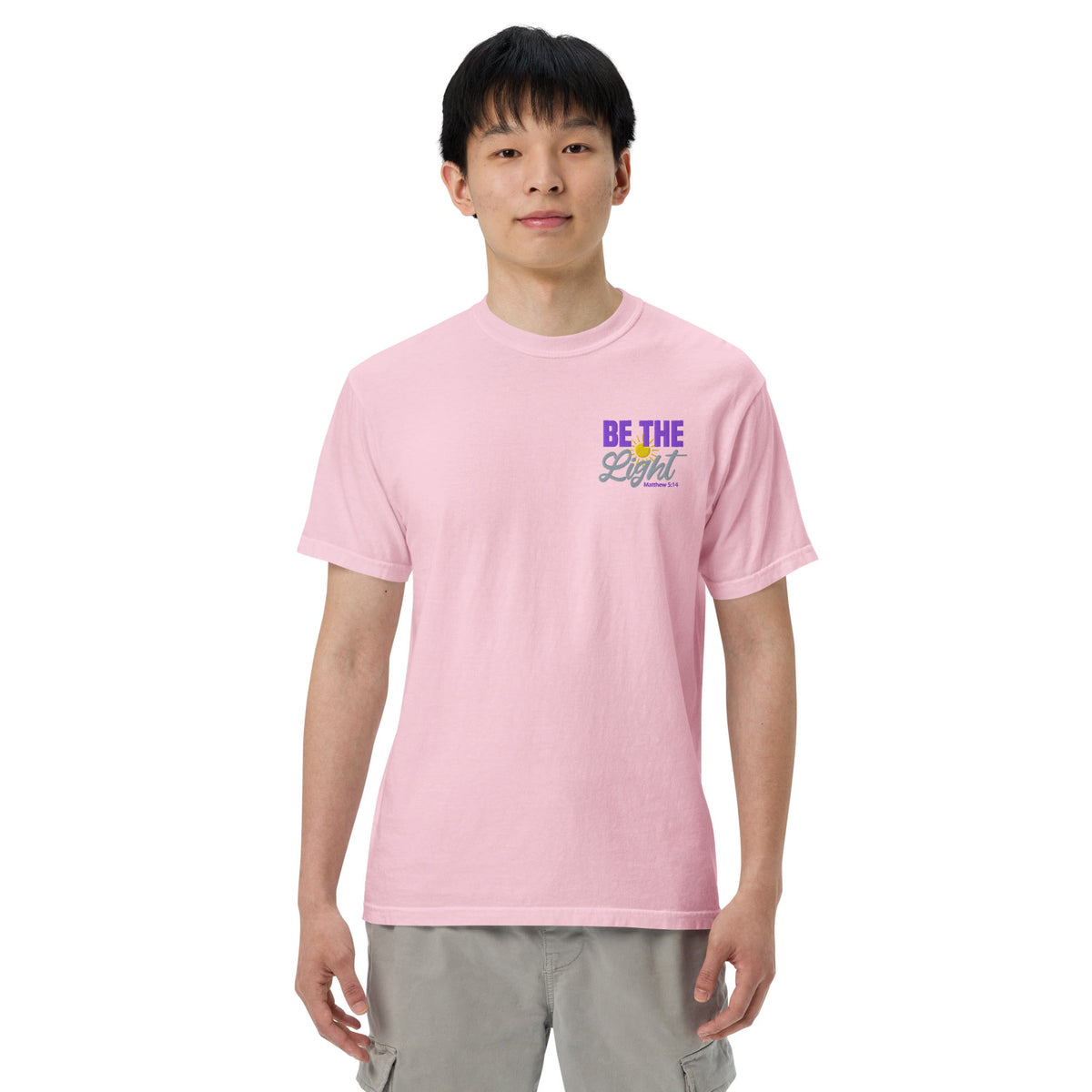 Be the Light | Embroidered Unisex garment-dyed T-Shirt in Blossom, back view