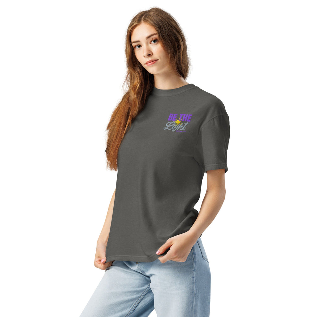 Be the Light | Embroidered Unisex garment-dyed T-Shirt in Pepper, back view