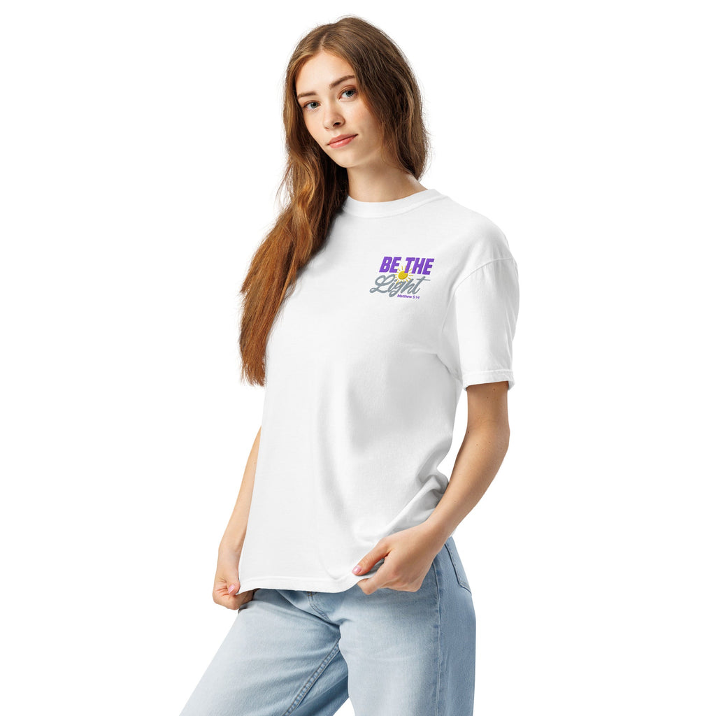 Be the Light | Embroidered Unisex garment-dyed T-Shirt in White, back view