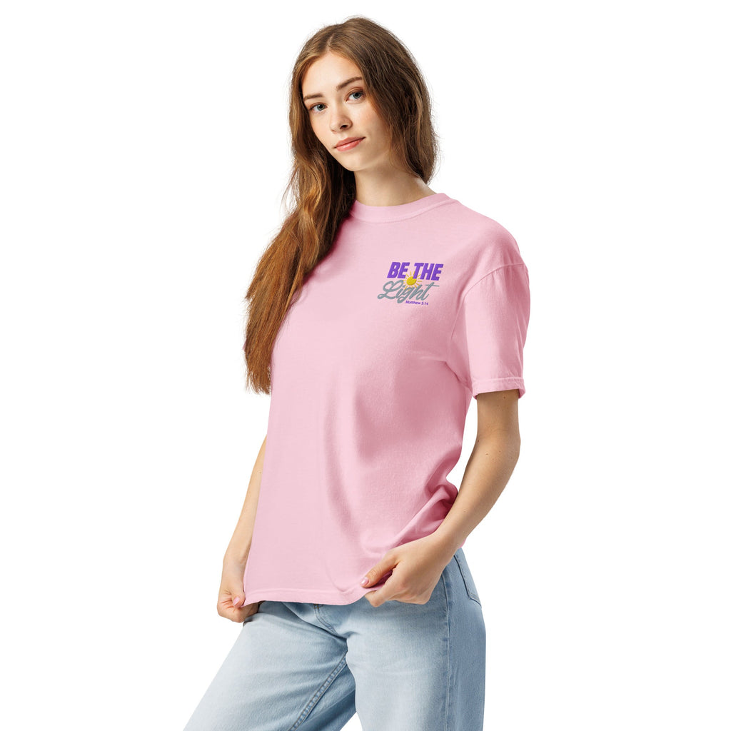Be the Light | Embroidered Unisex garment-dyed T-Shirt in Blossom, back view