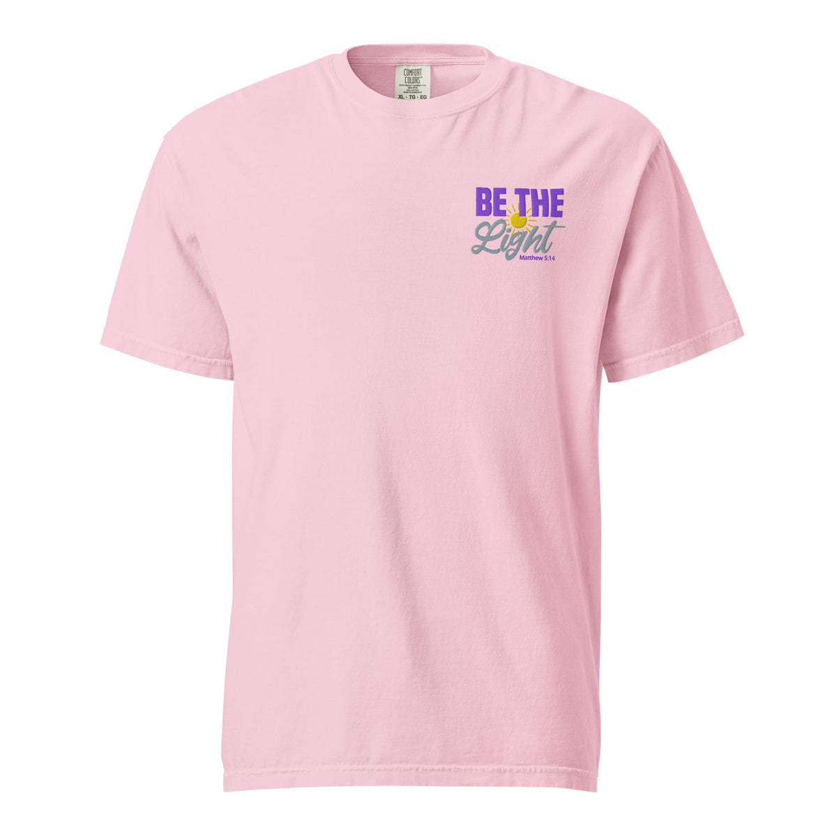 Be the Light | Embroidered Unisex garment-dyed T-Shirt in Blossom, front view