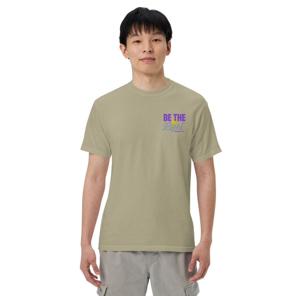 Be the Light | Embroidered Unisex garment-dyed T-Shirt in Khaki, back view