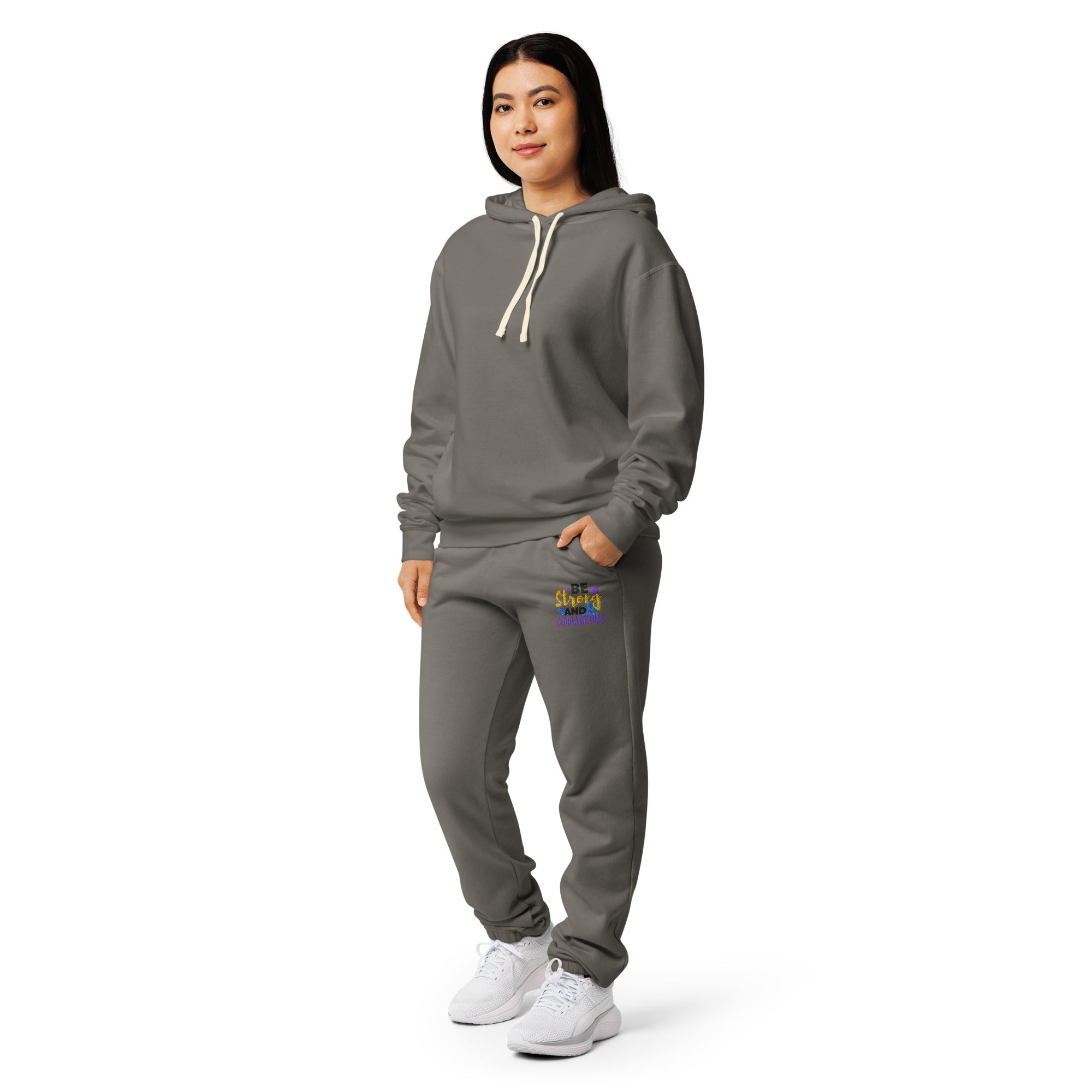 Be Strong and Courageous | Embroidered Unisex Garment Dyed Fleece Sweatpants T-SHIRT - HeartHalo