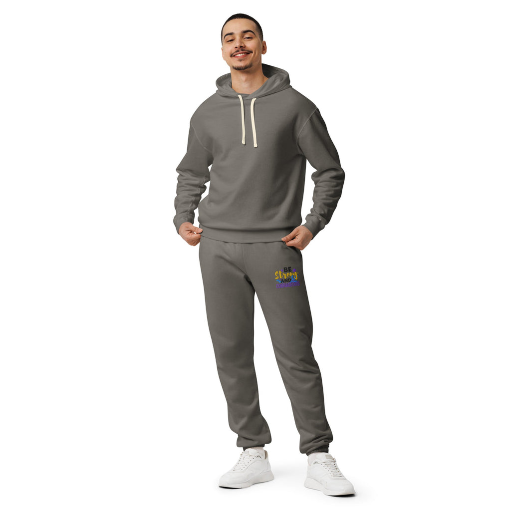 Be Strong and Courageous | Embroidered Unisex Garment Dyed Fleece Sweatpants T-SHIRT - HeartHalo
