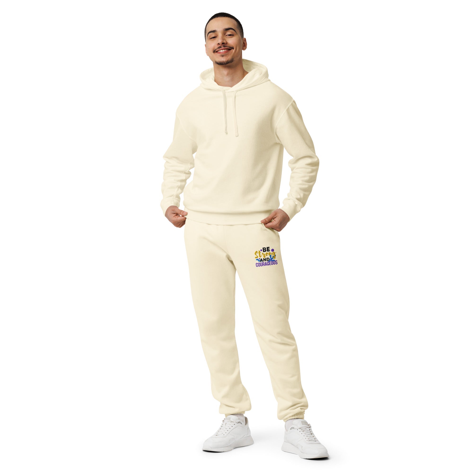 Be Strong and Courageous | Embroidered Unisex Garment Dyed Fleece Sweatpants T-SHIRT - HeartHalo