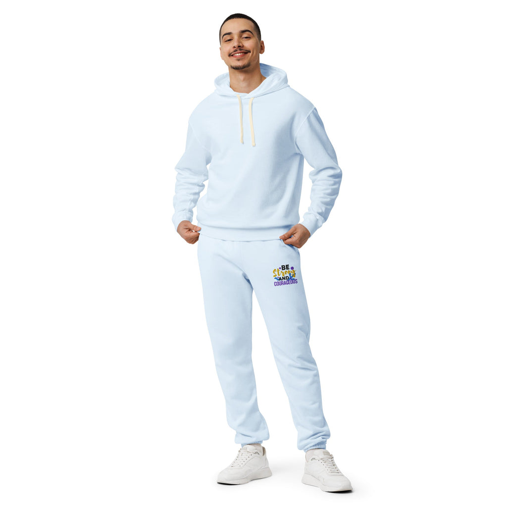 Be Strong and Courageous | Embroidered Unisex Garment Dyed Fleece Sweatpants T-SHIRT - HeartHalo