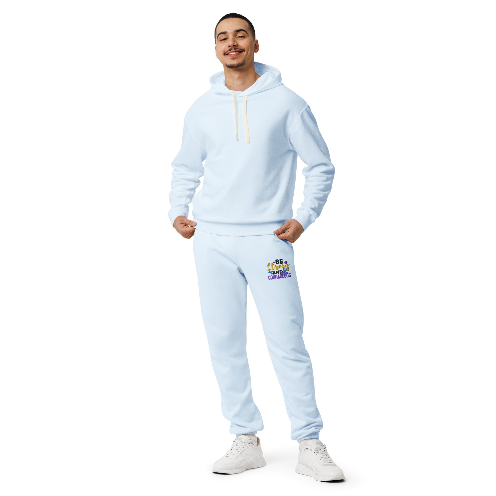 Be Strong and Courageous | Embroidered Unisex Garment Dyed Fleece Sweatpants T-SHIRT - HeartHalo