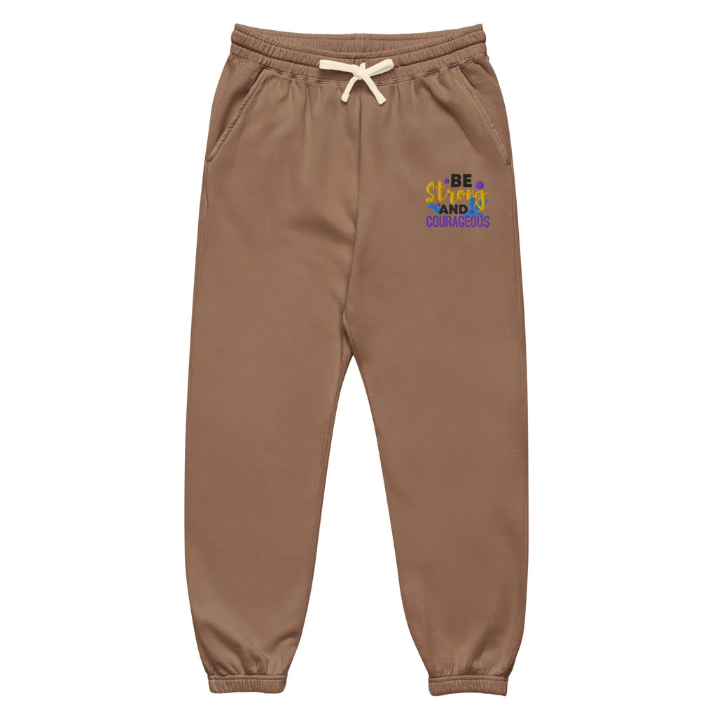 Be Strong and Courageous | Embroidered Unisex Garment Dyed Fleece Sweatpants T-SHIRT - HeartHalo