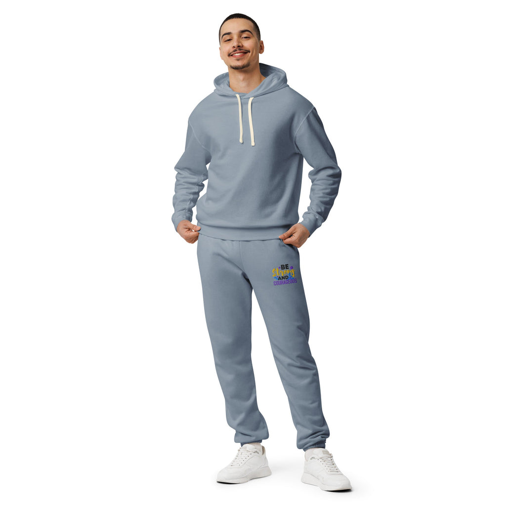 Be Strong and Courageous | Embroidered Unisex Garment Dyed Fleece Sweatpants T-SHIRT - HeartHalo