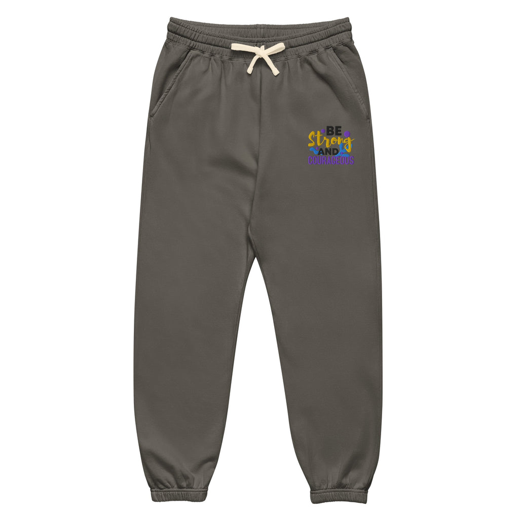 Be Strong and Courageous | Embroidered Unisex Garment Dyed Fleece Sweatpants T-SHIRT - HeartHalo