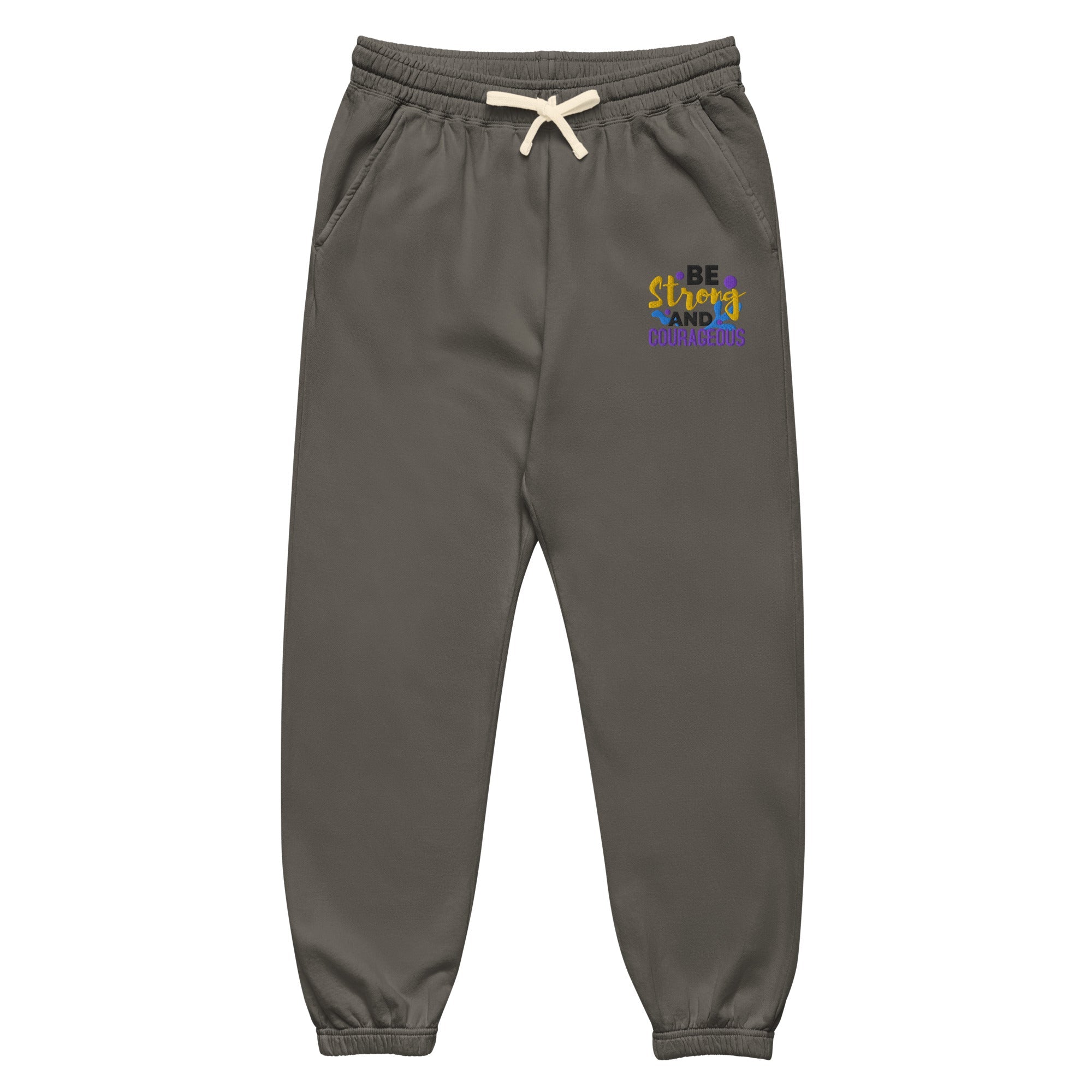 Be Strong and Courageous | Embroidered Unisex Garment Dyed Fleece Sweatpants T-SHIRT - HeartHalo