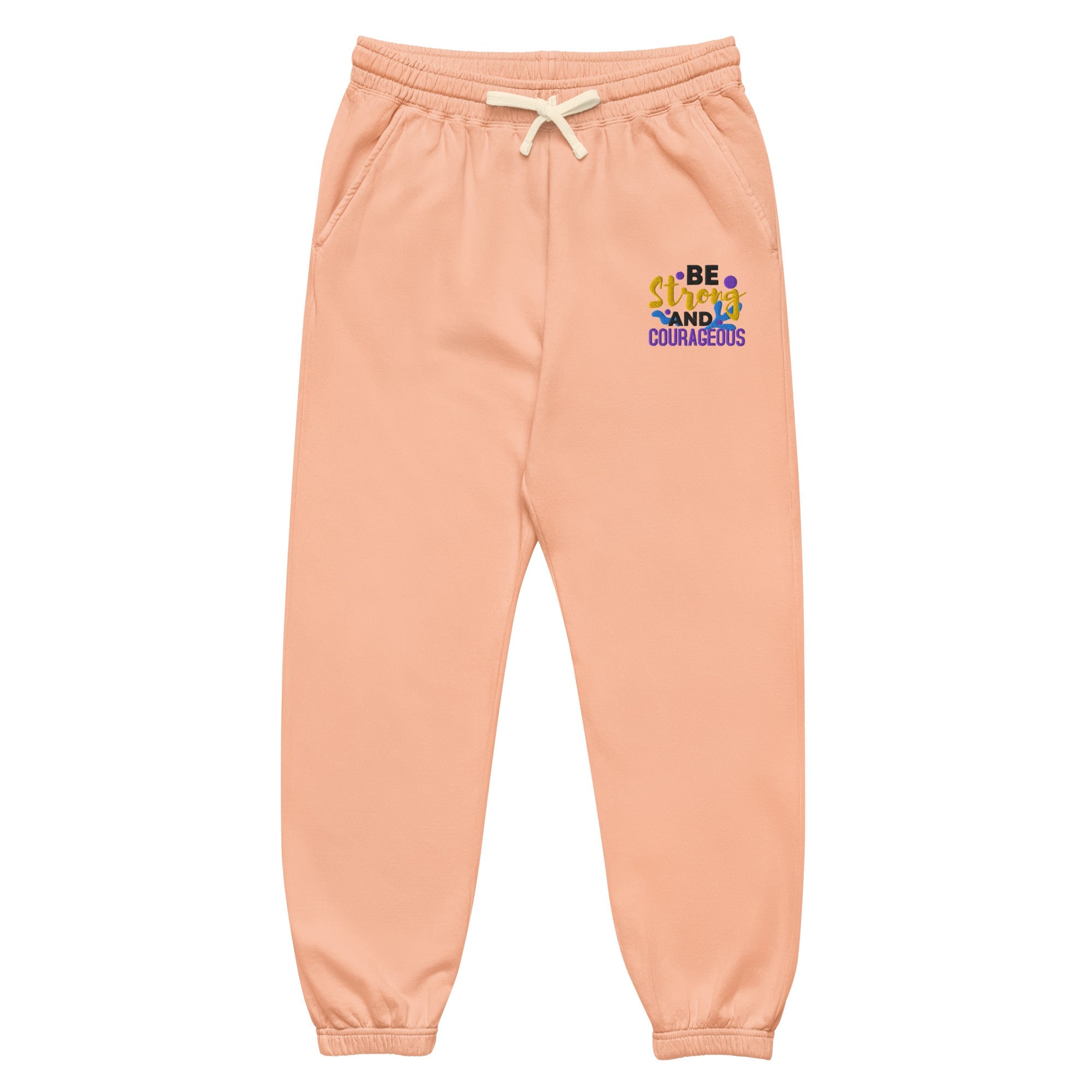 Be Strong and Courageous | Embroidered Unisex Garment Dyed Fleece Sweatpants T-SHIRT - HeartHalo