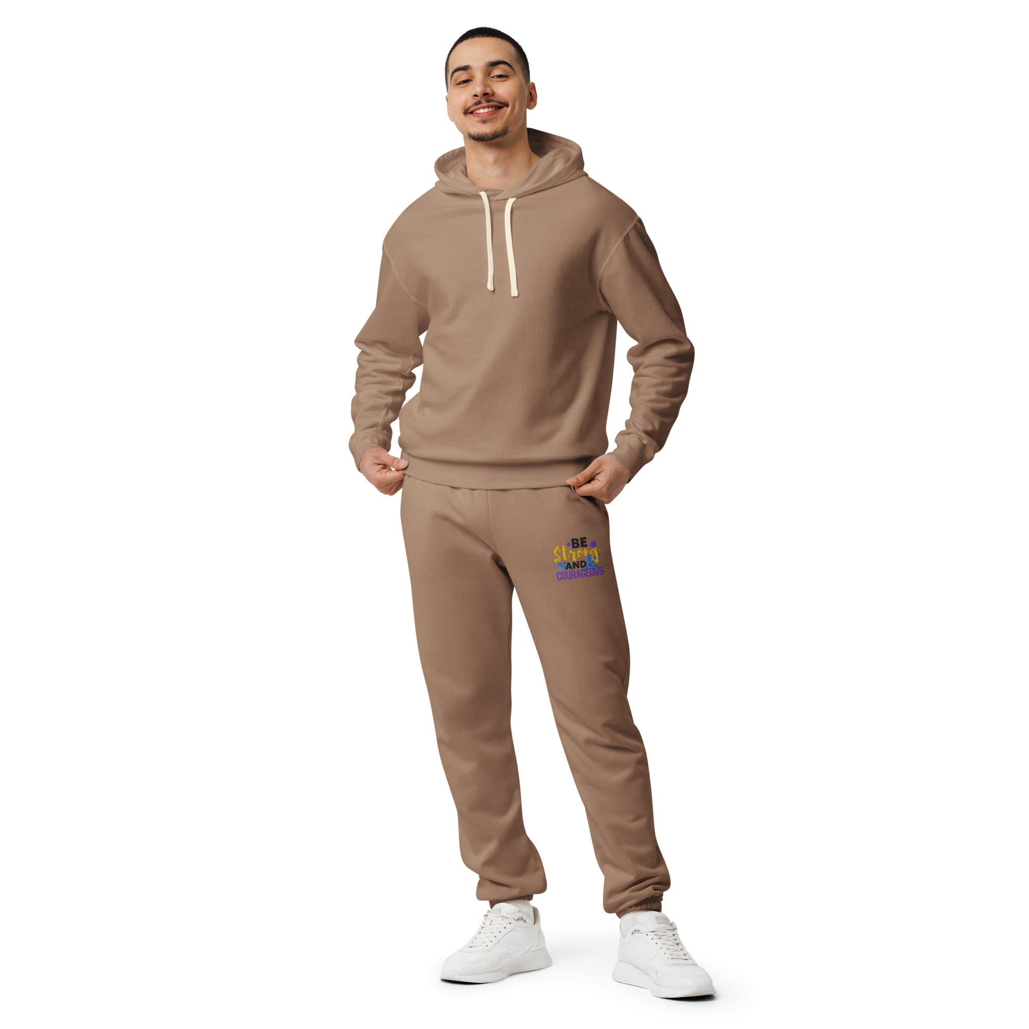 Be Strong and Courageous | Embroidered Unisex Garment Dyed Fleece Sweatpants T-SHIRT - HeartHalo