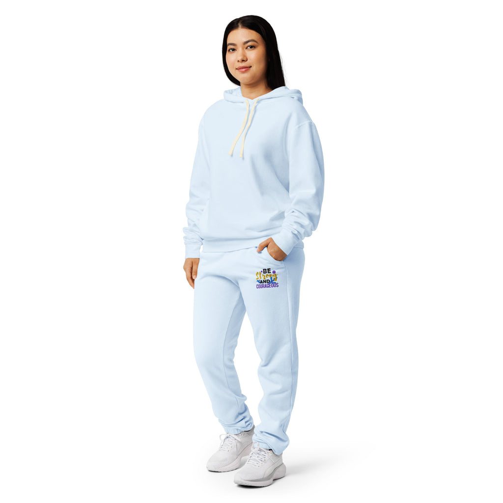 Be Strong and Courageous | Embroidered Unisex Garment Dyed Fleece Sweatpants T-SHIRT - HeartHalo