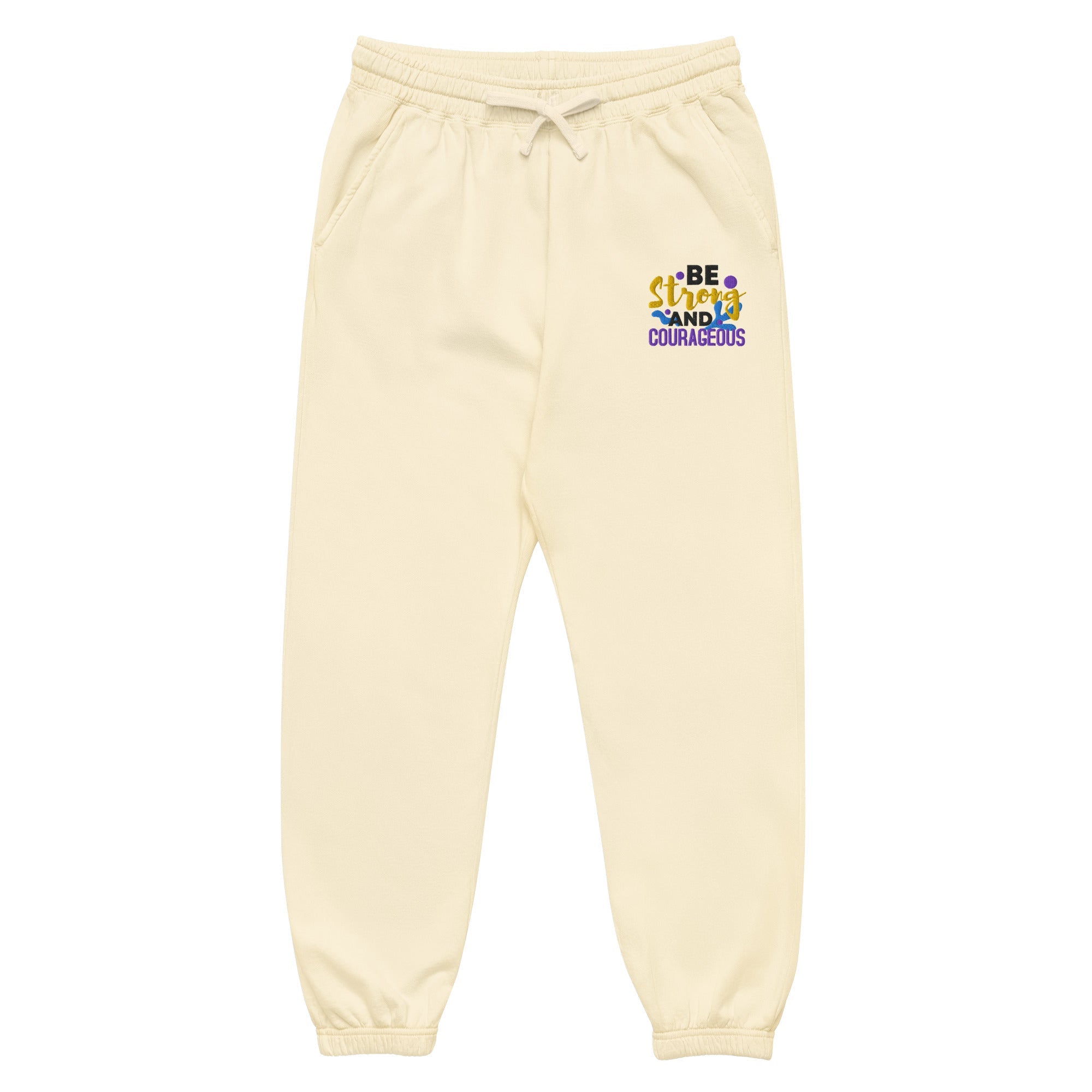 Be Strong and Courageous | Embroidered Unisex Garment Dyed Fleece Sweatpants T-SHIRT - HeartHalo
