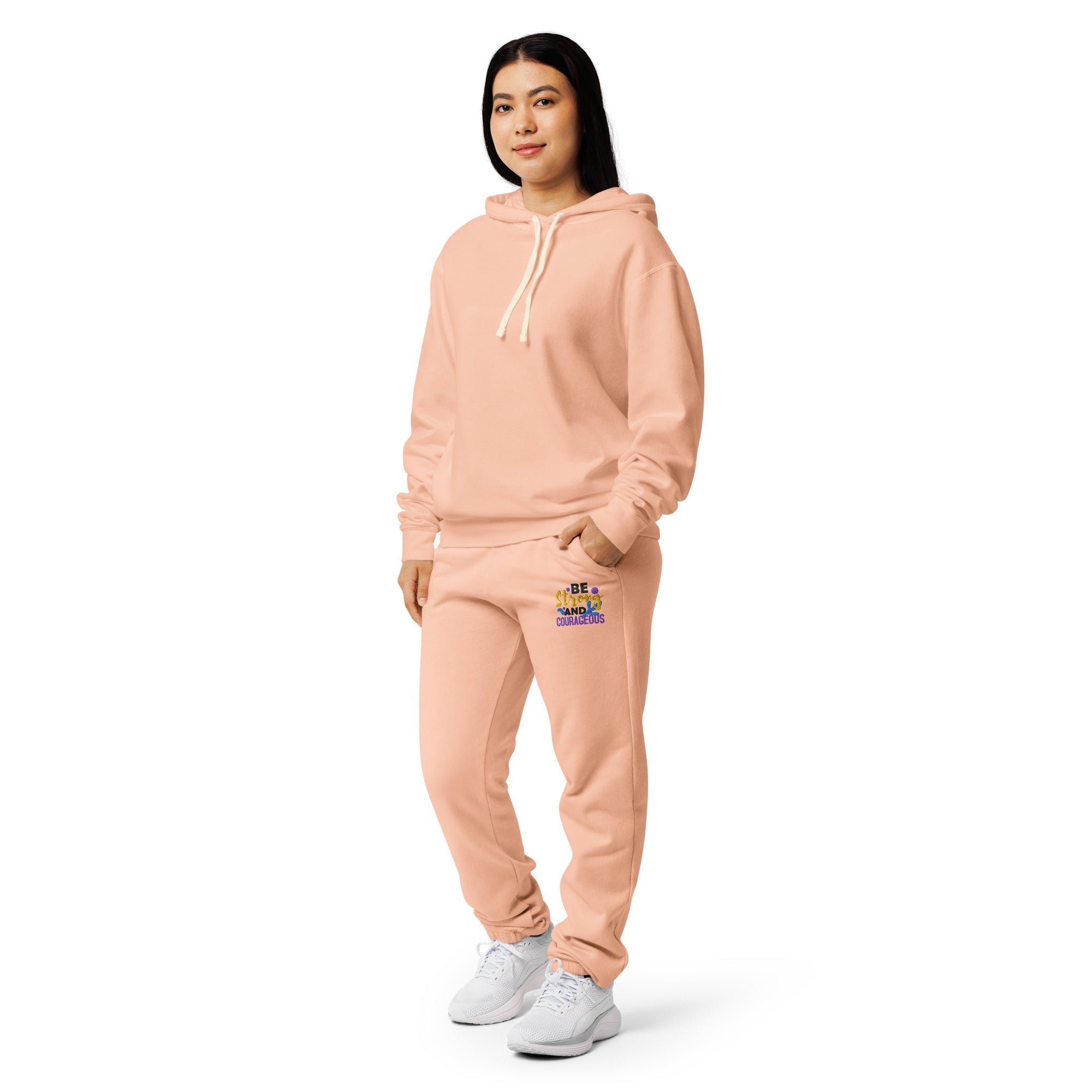 Be Strong and Courageous | Embroidered Unisex Garment Dyed Fleece Sweatpants T-SHIRT - HeartHalo