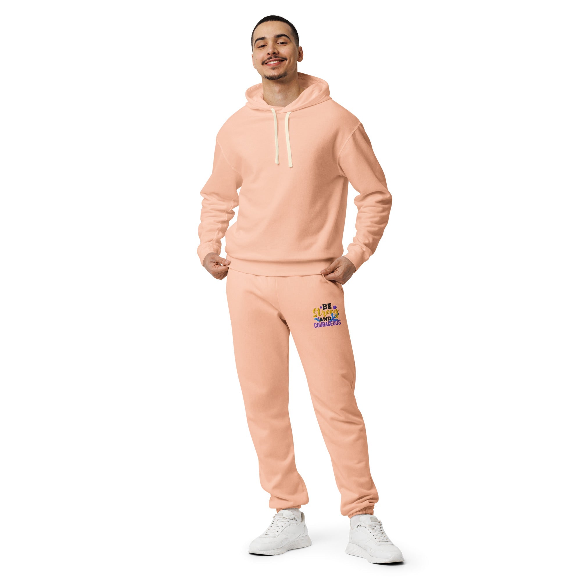 Be Strong and Courageous | Embroidered Unisex Garment Dyed Fleece Sweatpants T-SHIRT - HeartHalo
