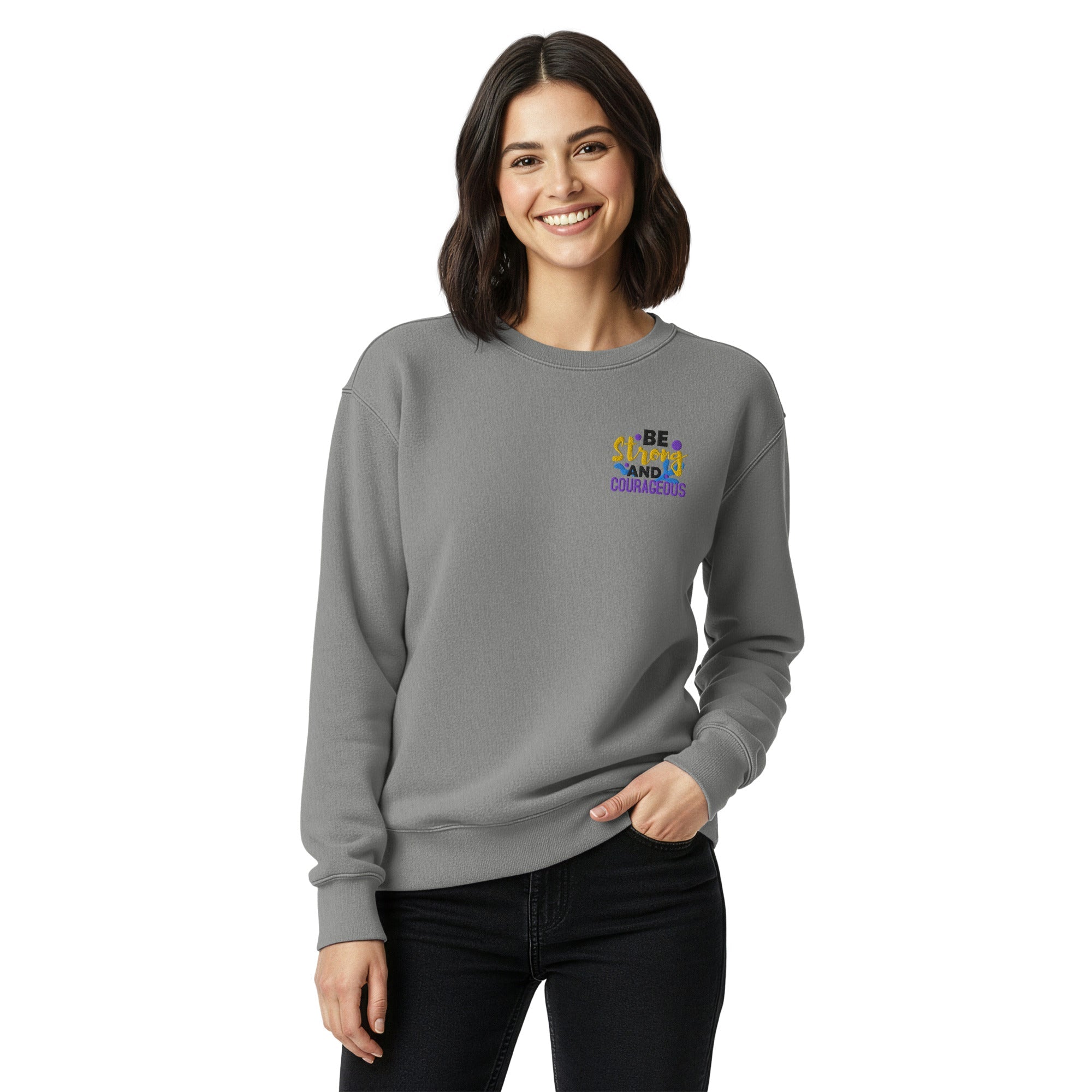 Be Strong and Courageous | Embroidered Unisex Garment-Dyed Sweatshirt T-SHIRT - HeartHalo