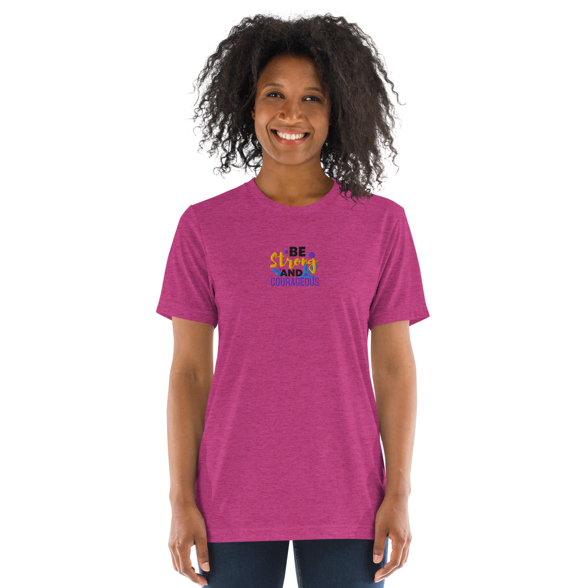 Be Strong and Courageous | Embroidered Unisex Tri-Blend T-Shirt T-SHIRT - HeartHalo
