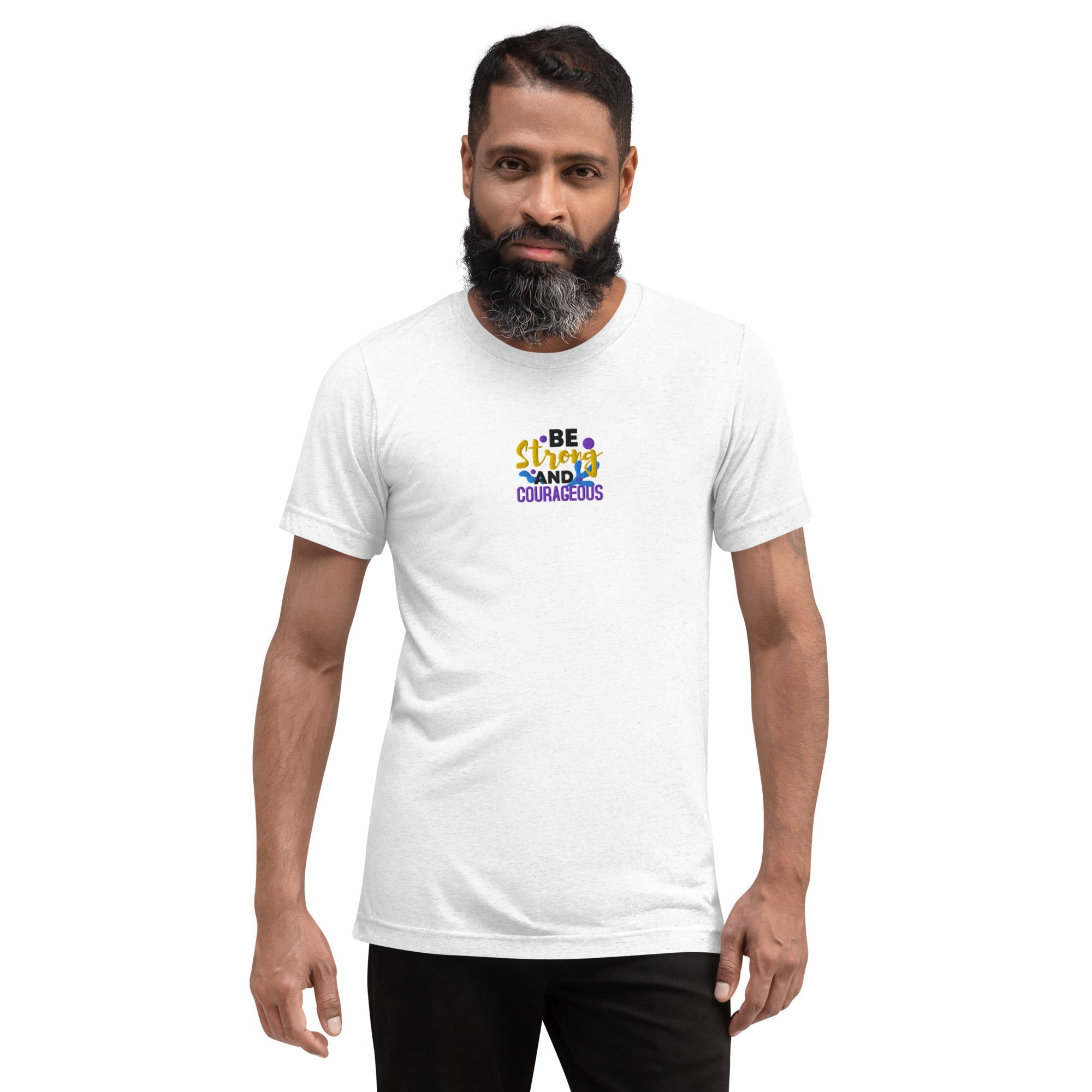 Be Strong and Courageous | Embroidered Unisex Tri-Blend T-Shirt T-SHIRT - HeartHalo
