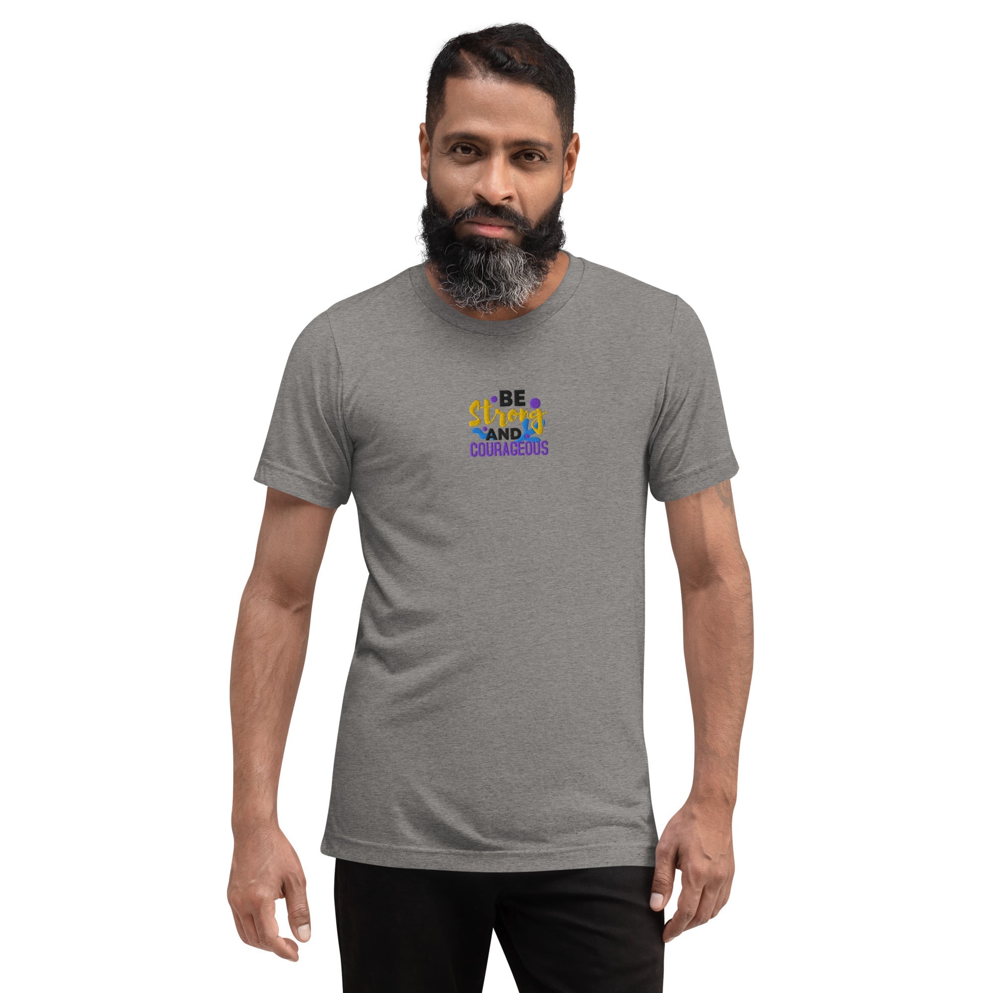 Be Strong and Courageous | Embroidered Unisex Tri-Blend T-Shirt T-SHIRT - HeartHalo