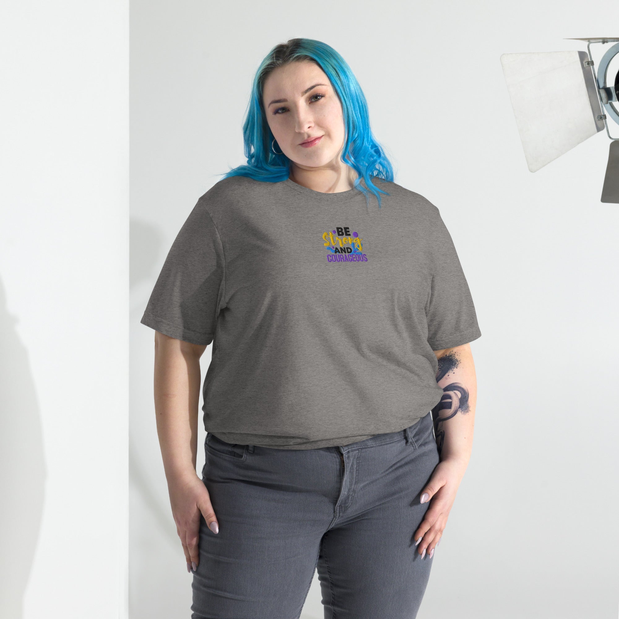 Be Strong and Courageous | Embroidered Unisex Tri-Blend T-Shirt T-SHIRT - HeartHalo