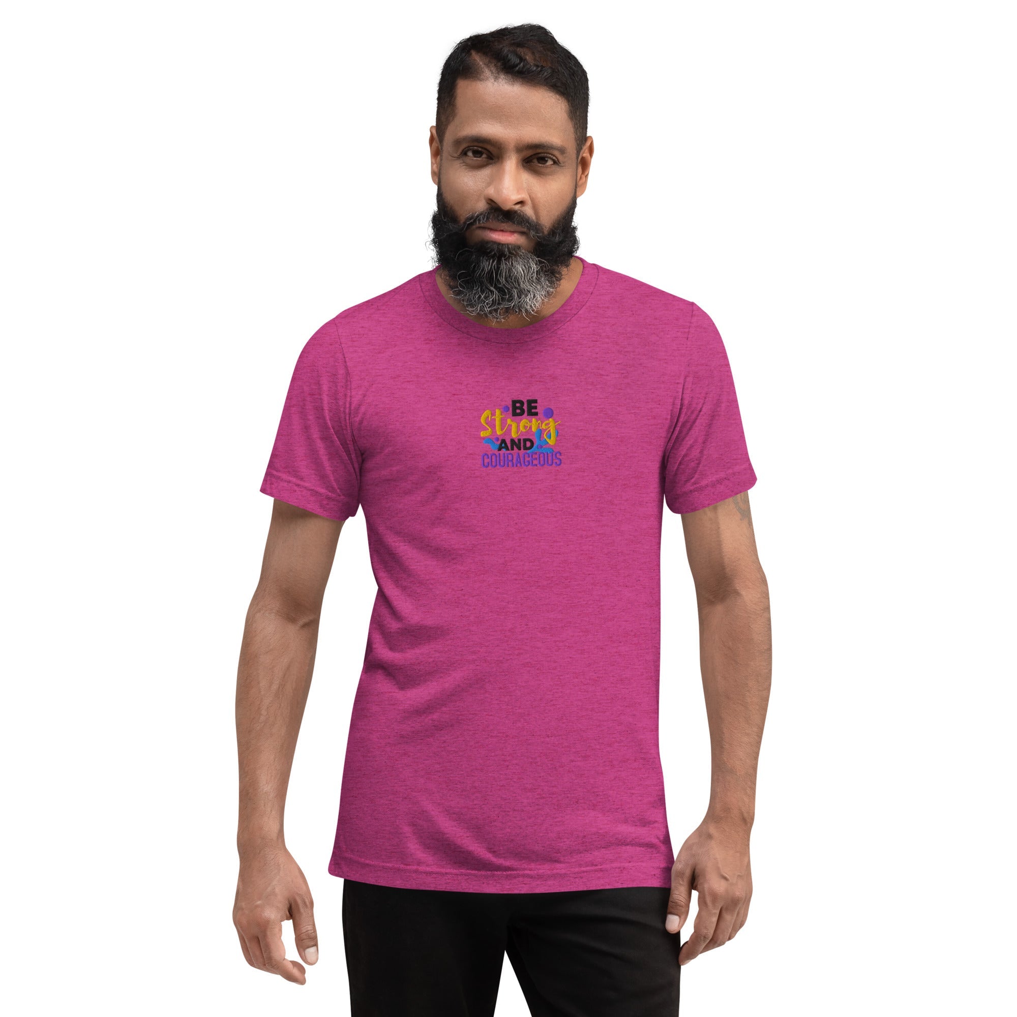 Be Strong and Courageous | Embroidered Unisex Tri-Blend T-Shirt T-SHIRT - HeartHalo