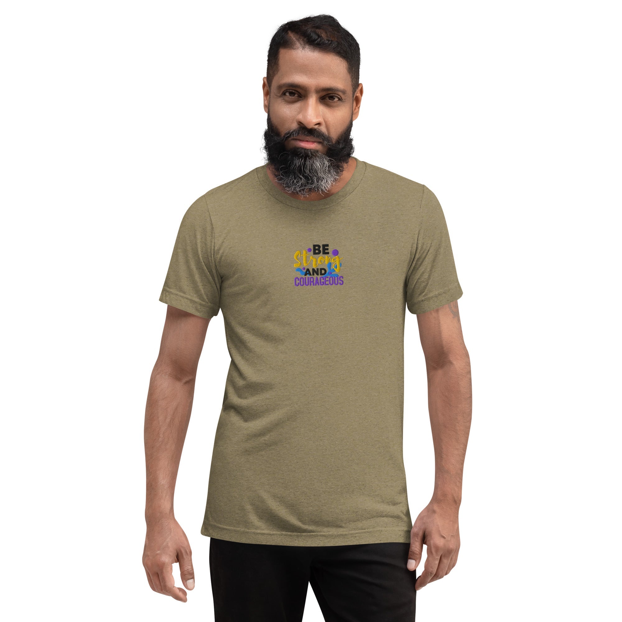 Be Strong and Courageous | Embroidered Unisex Tri-Blend T-Shirt T-SHIRT - HeartHalo