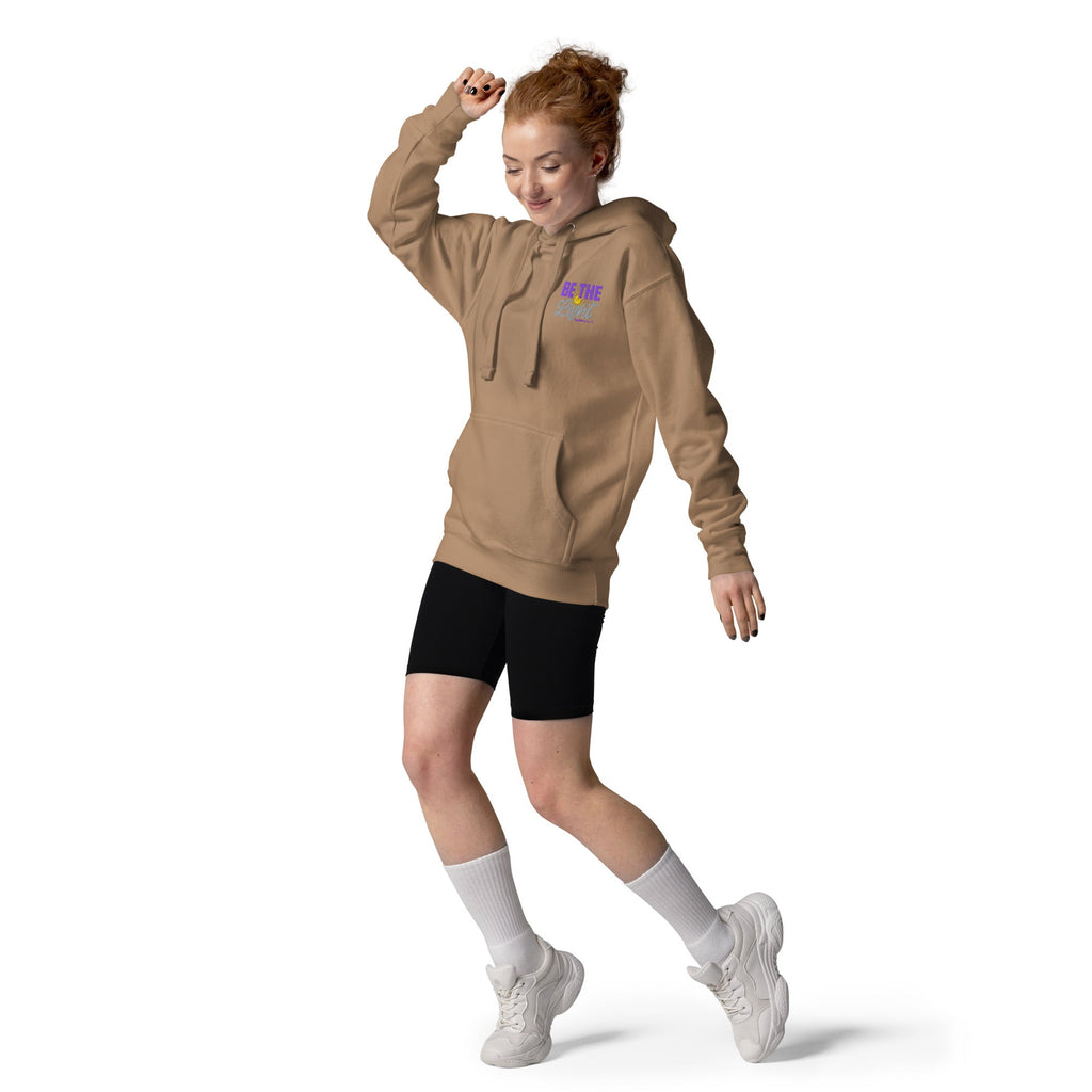 Be the Light | Embroidered - Unisex Premium Pullover Hoodie in Latte, back view