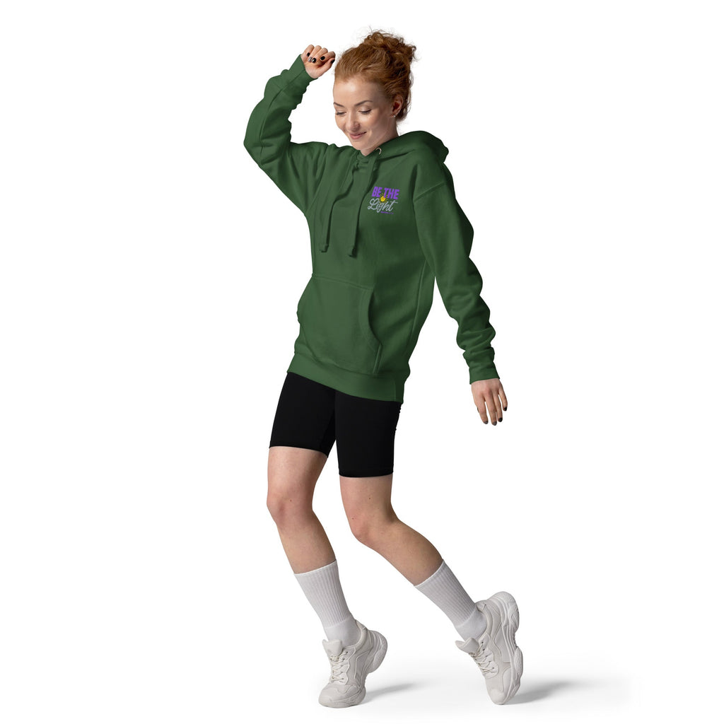 Be the Light | Embroidered - Unisex Premium Pullover Hoodie in Forest Green, back view