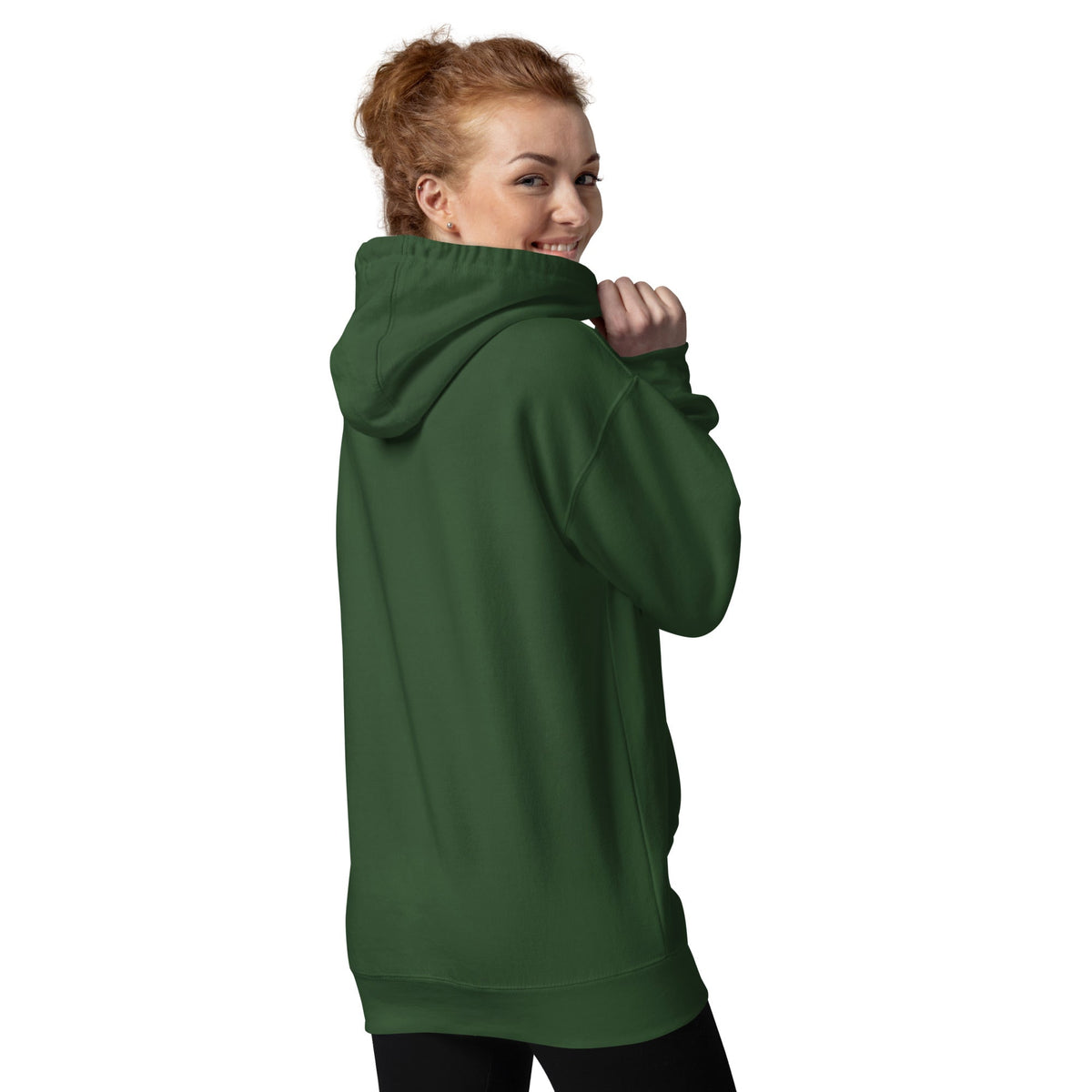 Be the Light | Embroidered - Unisex Premium Pullover Hoodie in Forest Green, back view