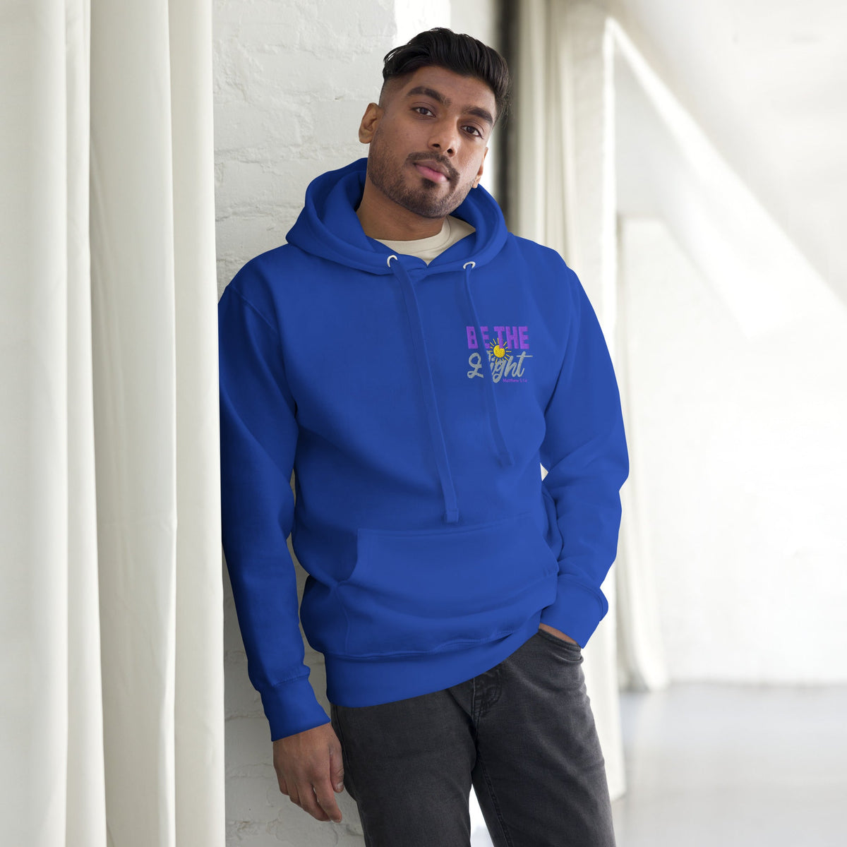 Be the Light | Embroidered - Unisex Premium Pullover Hoodie in Team Royal, back view