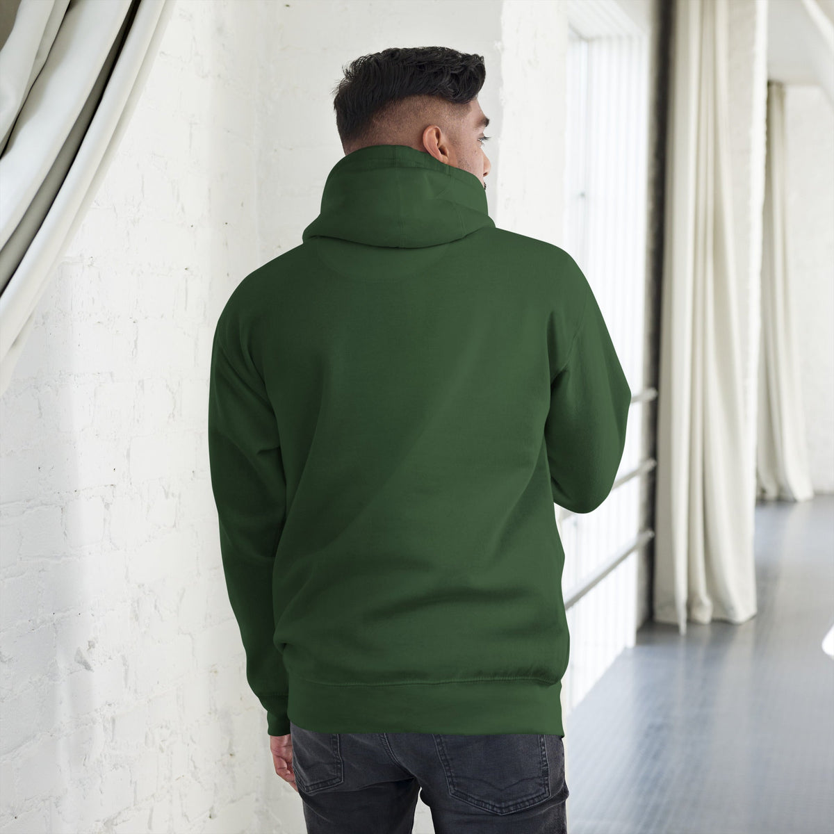 Be the Light | Embroidered - Unisex Premium Pullover Hoodie in Forest Green, back view