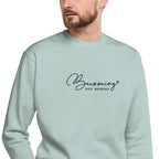 Becoming, Not Behind embroidered premium sweatshirt in Agave, product view