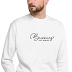 Becoming, Not Behind embroidered premium sweatshirt in White, product view