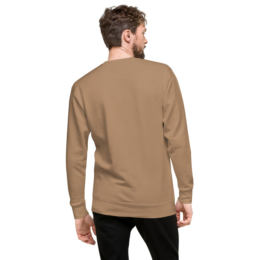 Becoming, Not Behind embroidered premium sweatshirt in Latte, product view
