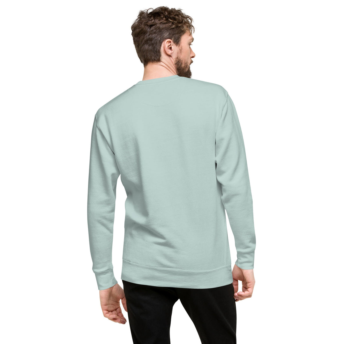 Becoming, Not Behind embroidered premium sweatshirt in Agave, product view