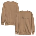 Becoming, Not Behind embroidered premium sweatshirt in Latte, product view