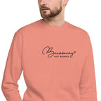 Becoming, Not Behind embroidered premium sweatshirt in Dusty Rose, product view