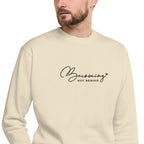 Becoming, Not Behind embroidered premium sweatshirt in Bone, product view