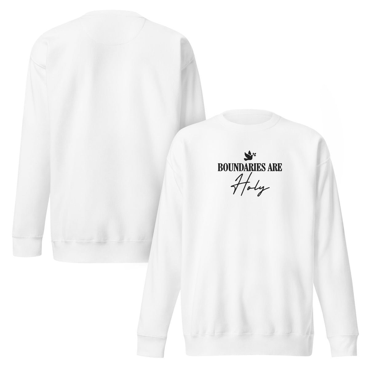 Boundaries Are Holy embroidered premium sweatshirt in White, product view
