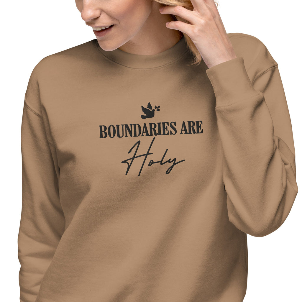 Boundaries Are Holy embroidered premium sweatshirt in Latte, product view
