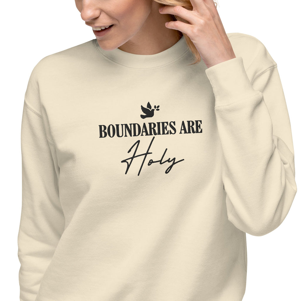 Boundaries Are Holy embroidered premium sweatshirt in Bone, product view
