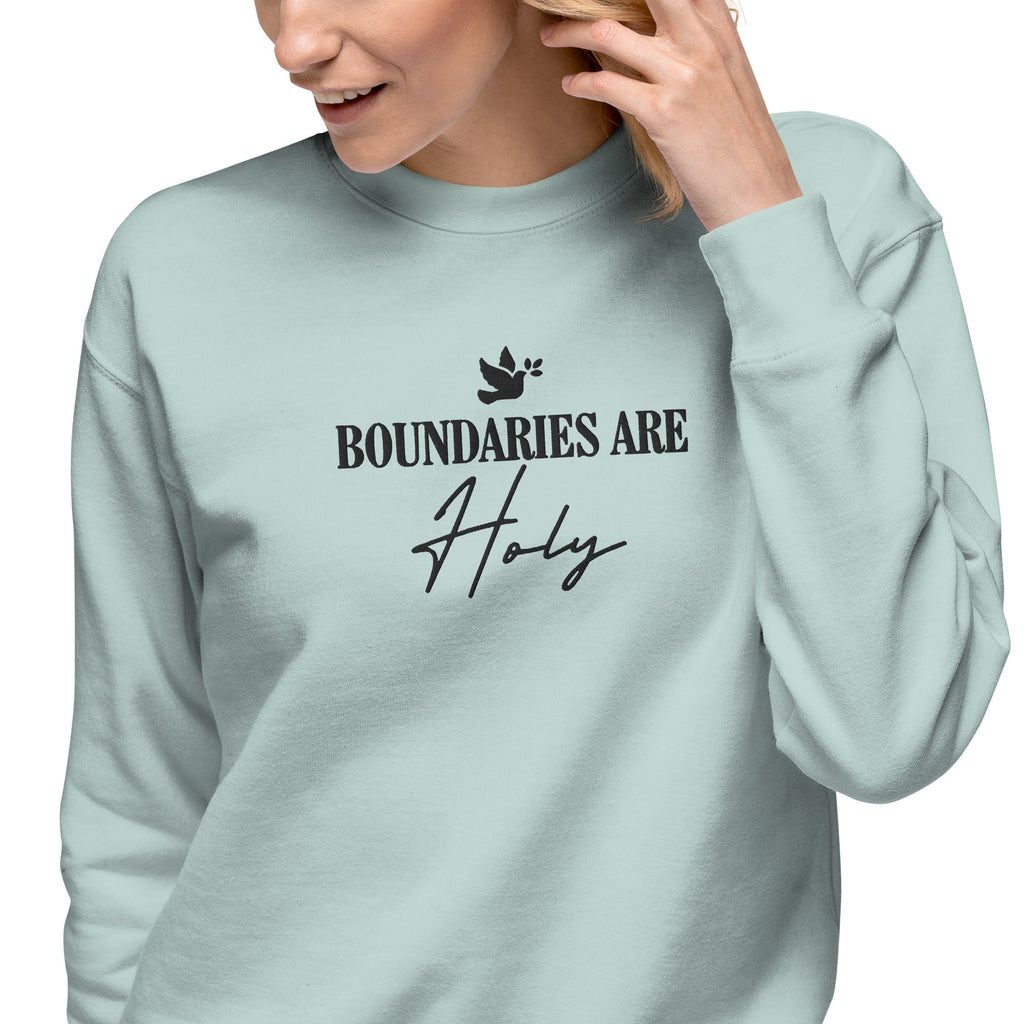 Boundaries Are Holy embroidered premium sweatshirt in Agave, product view