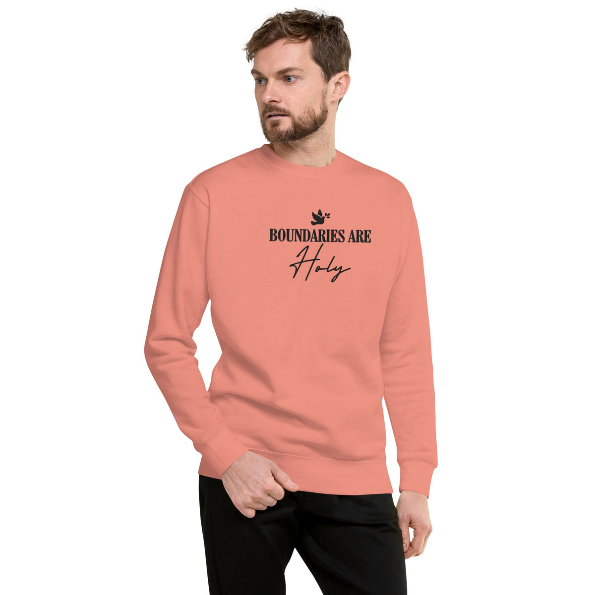 Boundaries Are Holy embroidered premium sweatshirt in Dusty Rose, product view